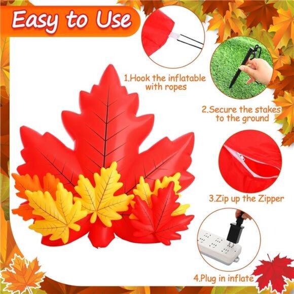 Maple Leaf Inflatable with LED Lights 6 Ft Fall Inflatables Outdoor - Picture 3 of 7